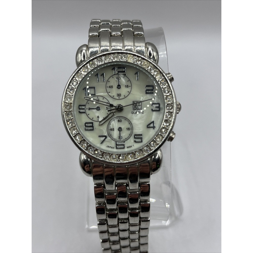 NY&C Women's Quartz Watch Pearlized Dial Rhintestone Bezel- New Battery